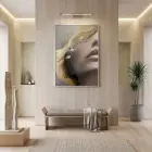 Soyut Yüz Sıcak Altın Tonlar Tekli Gümüş Metal Çerçeveli Cam Tablo Salon Oturma