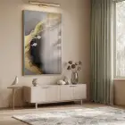 Soyut Yüz Sıcak Altın Tonlar Tekli Gümüş Metal Çerçeveli Cam Tablo Salon Oturma