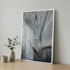 Soyut Dokular Buz Mavisi Tonlar Tekli Beyaz Metal Çerçeveli Cam Tablo Yatak Odası