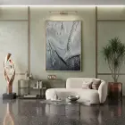 Soyut Dokular Buz Mavisi Tonlar Tekli Gold Metal Çerçeveli Cam Tablo Poster Dekoratif