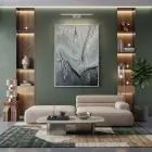 Soyut Dokular Buz Mavisi Tonlar Tekli Gümüş Metal Çerçeveli Cam Tablo Duvar Salon