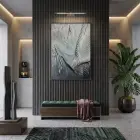 Soyut Dokular Buz Mavisi Tonlar Tekli Siyah Metal Çerçeveli Cam Tablo Poster Dekoratif