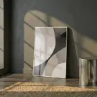 Soyut Eğriler Nötr Tonlar Tekli Beyaz Metal Çerçeveli Cam Tablo Yatak Odası Koridor
