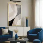 Soyut Eğriler Nötr Tonlar Tekli Gold Metal Çerçeveli Cam Tablo Yatak Odası Koridor