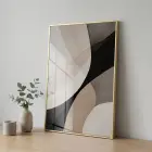Soyut Eğriler Nötr Tonlar Tekli Gold Metal Çerçeveli Cam Tablo Yatak Odası Koridor