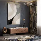 Soyut Eğriler Nötr Tonlar Tekli Gümüş Metal Çerçeveli Cam Tablo Salon Oturma Odası