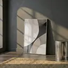 Soyut Eğriler Nötr Tonlar Tekli Gümüş Metal Çerçeveli Cam Tablo Salon Oturma Odası