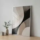 Soyut Eğriler Nötr Tonlar Tekli Gümüş Metal Çerçeveli Cam Tablo Salon Oturma Odası