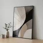 Soyut Eğriler Nötr Tonlar Tekli Siyah Metal Çerçeveli Cam Tablo Poster Dekoratif Obje