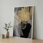 Kadın Portre Metalik Altın Siyah Tekli Beyaz Metal Çerçeveli Cam Tablo Poster Dekoratif