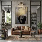 Kadın Portre Metalik Altın Siyah Tekli Gold Metal Çerçeveli Cam Tablo Salon Oturma