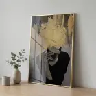 Kadın Portre Metalik Altın Siyah Tekli Gold Metal Çerçeveli Cam Tablo Salon Oturma
