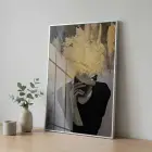 Kadın Portre Metalik Altın Siyah Tekli Gümüş Metal Çerçeveli Cam Tablo Poster Dekoratif