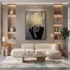Kadın Portre Metalik Altın Siyah Tekli Metal Çerçeveli Cam Tablo Yatak Odası Koridor