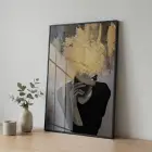 Kadın Portre Metalik Altın Siyah Tekli Metal Çerçeveli Cam Tablo Yatak Odası Koridor