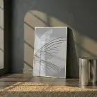 Soyut Kanat Gümüş Gri Tekli Beyaz Metal Çerçeveli Cam Tablo Yatak Odası Koridor