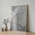 Soyut Kanat Gümüş Gri Tekli Gold Metal Çerçeveli Cam Tablo Yatak Odası Koridor