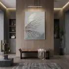 Soyut Kanat Gümüş Gri Tekli Metal Çerçeveli Cam Tablo Yatak Odası Koridor Duvar