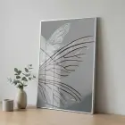 Soyut Kanat Gümüş Gri Tekli Metal Çerçeveli Cam Tablo Yatak Odası Koridor Duvar