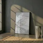 Soyut Kanat Gümüş Gri Tekli Siyah Metal Çerçeveli Cam Tablo Ev Dekorasyonu Oda