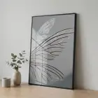 Soyut Kanat Gümüş Gri Tekli Siyah Metal Çerçeveli Cam Tablo Ev Dekorasyonu Oda