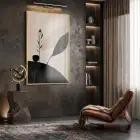 Soyut Botanik Nötr Toprak Tonları Tekli Gold Metal Çerçeveli Cam Tablo Duvar Salon