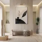 Soyut Botanik Nötr Toprak Tonları Tekli Gümüş Metal Çerçeveli Cam Tablo Salon Oturma
