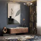 Soyut Botanik Nötr Toprak Tonları Tekli Gümüş Metal Çerçeveli Cam Tablo Salon Oturma