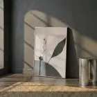 Soyut Botanik Nötr Toprak Tonları Tekli Gümüş Metal Çerçeveli Cam Tablo Salon Oturma