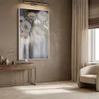 Soyut Çiçek Altın Bej Tonları Tekli Beyaz Metal Çerçeveli Cam Tablo Salon Oturma