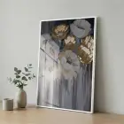 Soyut Çiçek Altın Bej Tonları Tekli Beyaz Metal Çerçeveli Cam Tablo Salon Oturma