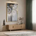 Soyut Çiçek Altın Bej Tonları Tekli Gold Metal Çerçeveli Cam Tablo Duvar Salon