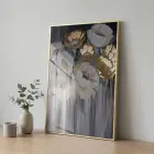 Soyut Çiçek Altın Bej Tonları Tekli Gold Metal Çerçeveli Cam Tablo Duvar Salon