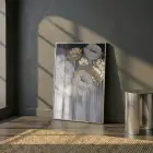 Soyut Çiçek Altın Bej Tonları Tekli Gümüş Metal Çerçeveli Cam Tablo Salon Oturma