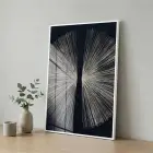 Soyut Radial Koyu Kontrast Tonlar Tekli Beyaz Metal Çerçeveli Cam Tablo Yatak Odası