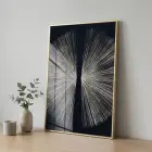Soyut Radial Koyu Kontrast Tonlar Tekli Gold Metal Çerçeveli Cam Tablo Poster Dekoratif