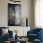 Soyut Radial Koyu Kontrast Tonlar Tekli Siyah Metal Çerçeveli Cam Tablo Salon Oturma