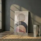 Geometrik Soyutlama Toprak Tonları Ve Tekli Beyaz Metal Çerçeveli Cam Tablo Ev Dekorasyonu