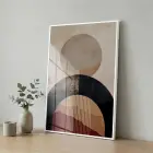 Geometrik Soyutlama Toprak Tonları Ve Tekli Beyaz Metal Çerçeveli Cam Tablo Ev Dekorasyonu