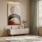Geometrik Soyutlama Toprak Tonları Ve Tekli Gold Metal Çerçeveli Cam Tablo Duvar Salon