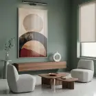 Geometrik Soyutlama Toprak Tonları Ve Tekli Gümüş Metal Çerçeveli Cam Tablo Salon Oturma