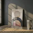 Geometrik Soyutlama Toprak Tonları Ve Tekli Gümüş Metal Çerçeveli Cam Tablo Salon Oturma