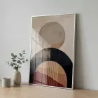 Geometrik Soyutlama Toprak Tonları Ve Tekli Gümüş Metal Çerçeveli Cam Tablo Salon Oturma