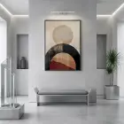 Geometrik Soyutlama Toprak Tonları Ve Tekli Siyah Metal Çerçeveli Cam Tablo Duvar Salon