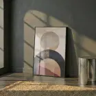 Geometrik Soyutlama Toprak Tonları Ve Tekli Siyah Metal Çerçeveli Cam Tablo Duvar Salon