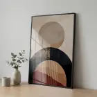 Geometrik Soyutlama Toprak Tonları Ve Tekli Siyah Metal Çerçeveli Cam Tablo Duvar Salon