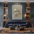 Organik Form Krem Tonları Tekli Beyaz Metal Çerçeveli Cam Tablo Salon Oturma Odası