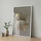 Organik Form Krem Tonları Tekli Beyaz Metal Çerçeveli Cam Tablo Salon Oturma Odası