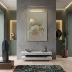 Organik Form Krem Tonları Tekli Gold Metal Çerçeveli Cam Tablo Yatak Odası Koridor