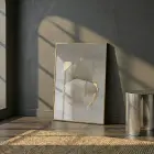 Organik Form Krem Tonları Tekli Gold Metal Çerçeveli Cam Tablo Yatak Odası Koridor
